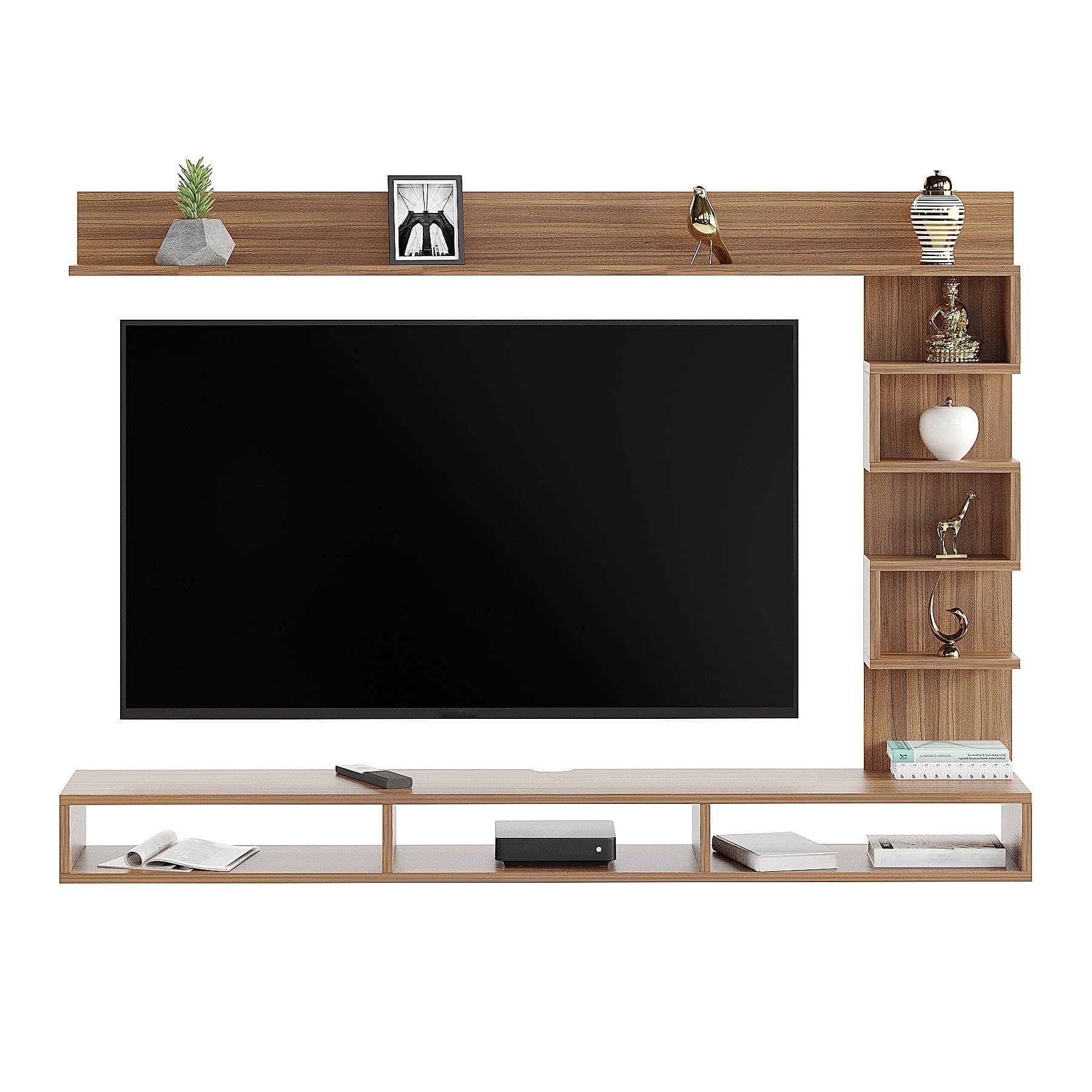Dettlet Modern Engineered Wood Wall Mounted TV Unit with Open Storage Shelves Racks (Exotic Teak)