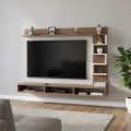 Dettlet Modern Engineered Wood Wall Mounted TV Unit with Open Storage Shelves Racks (Exotic Teak & White) - photo