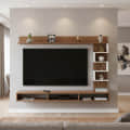 Dettlet Modern Engineered Wood Wall Mounted TV Unit with Open Storage Shelves Racks (Exotic Teak & White) - front_view