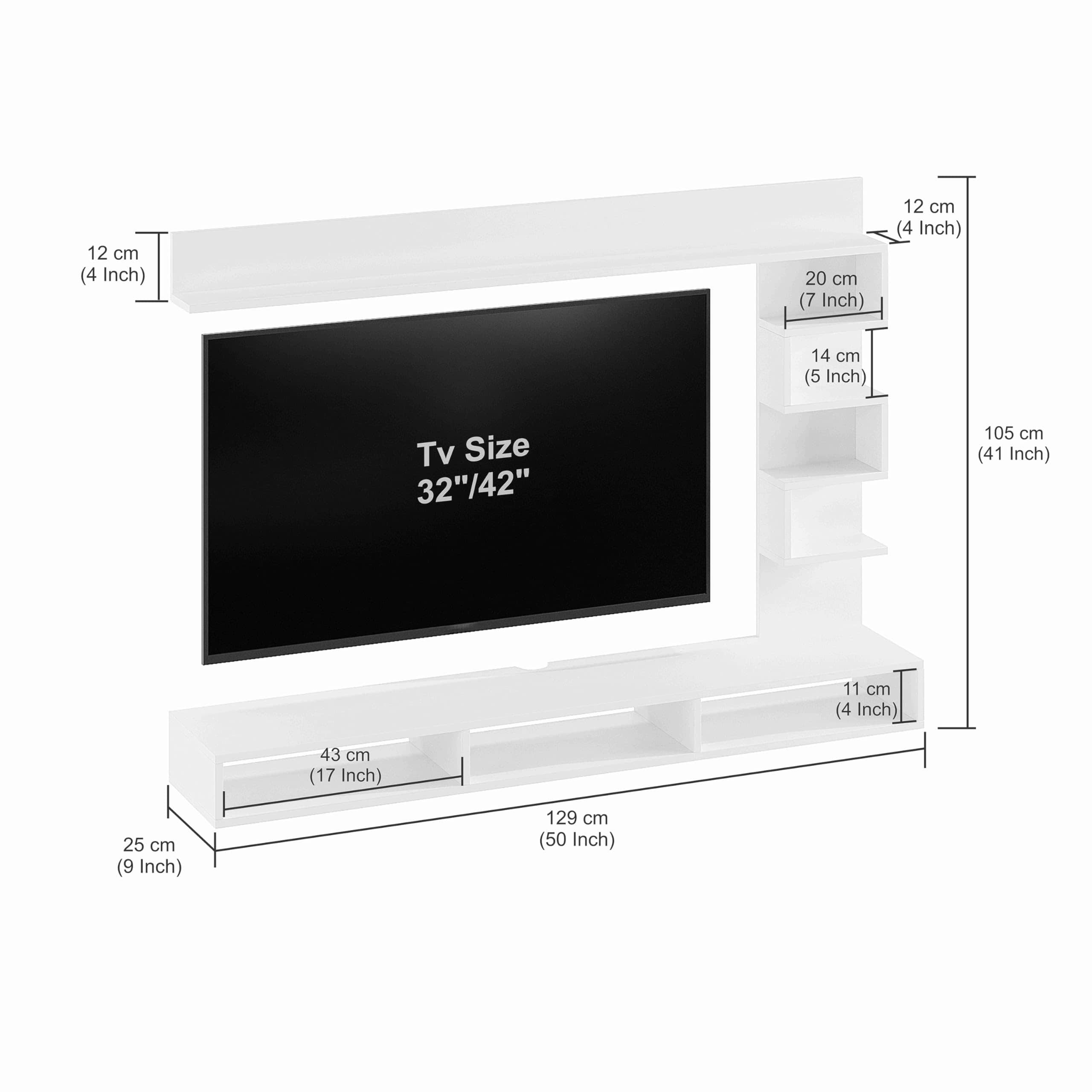 Dettlet Modern Engineered Wood Wall Mounted TV Unit with Open Storage Shelves Racks (Exotic Teak & White)