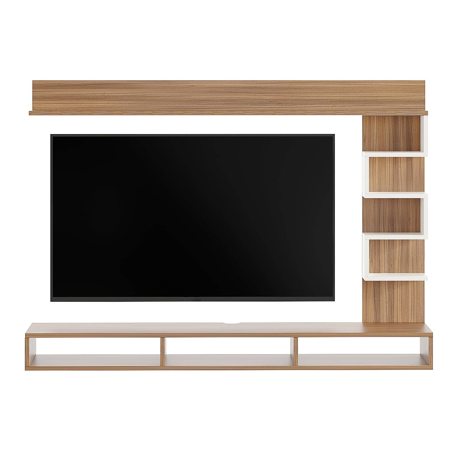 Dettlet Modern Engineered Wood Wall Mounted TV Unit with Open Storage Shelves Racks (Exotic Teak & White)