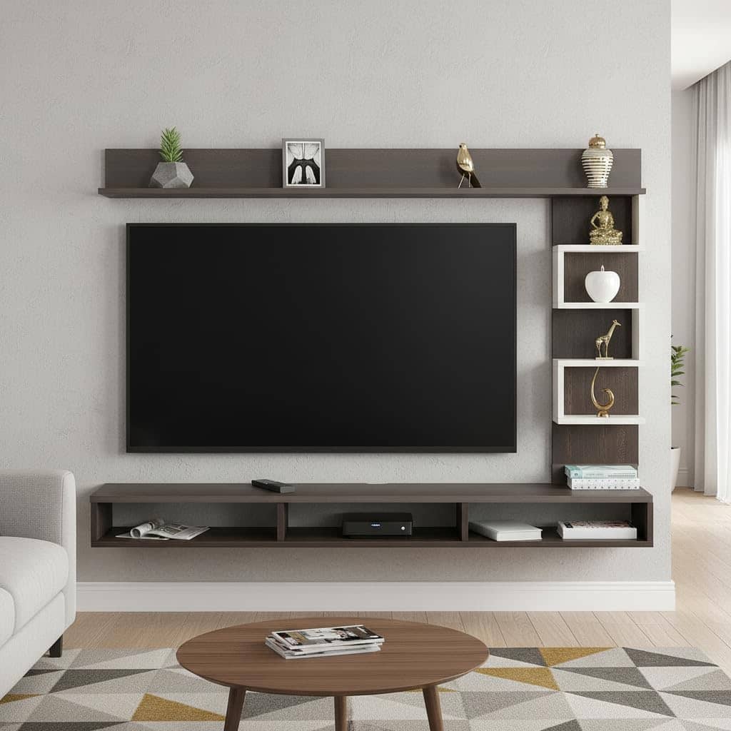 Dettlet Modern Engineered Wood Wall Mounted with Open Storage Shelves Racks (Wenge & White)