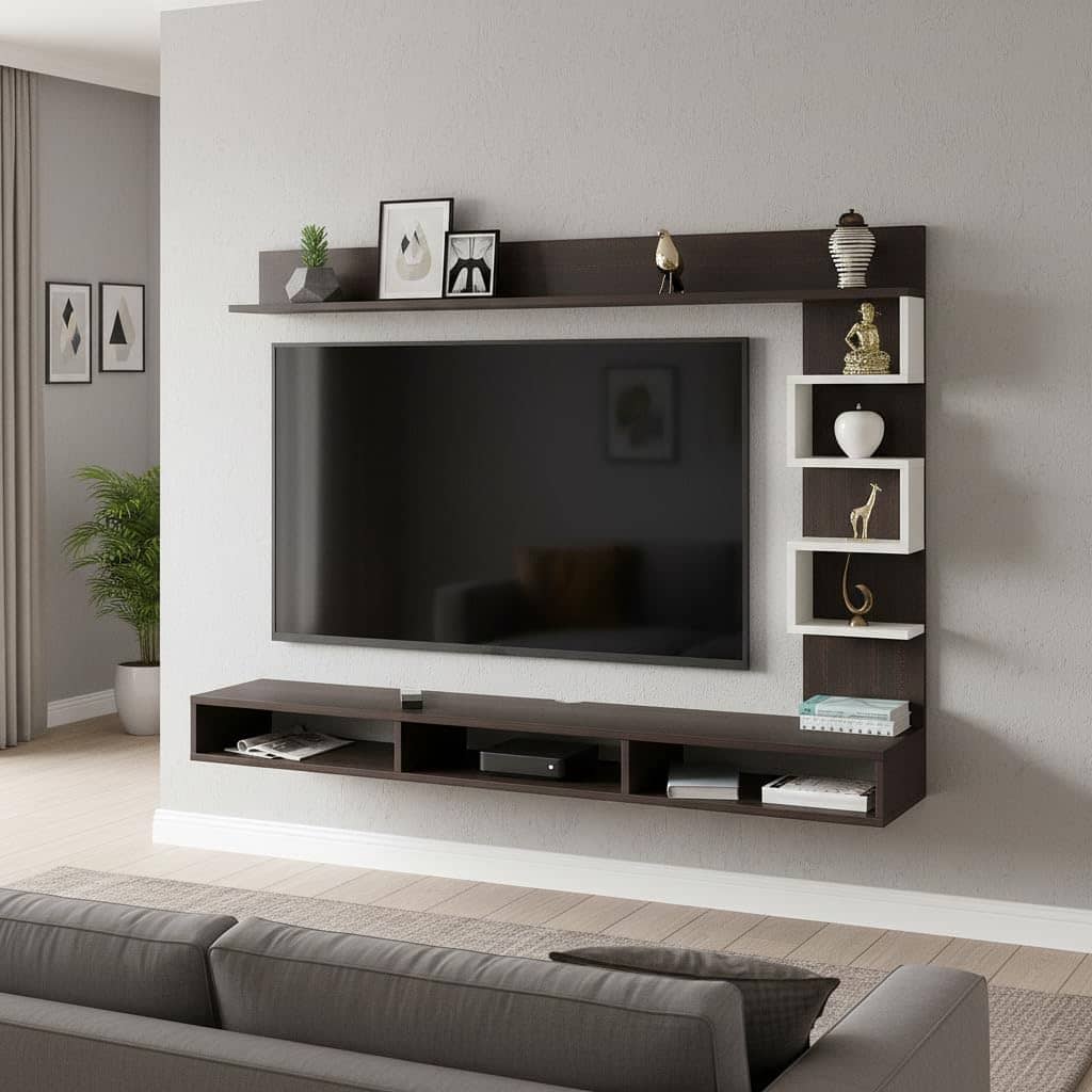 Dettlet Modern Engineered Wood Wall Mounted with Open Storage Shelves Racks (Wenge & White)