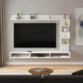 Dettlet Engineered Wood Wall-Mount TV Unit for Living Room, Set Top Box Stand, Entertainment Unit with Display Shelves, for Upto 55 Inch (D.I.Y) (White) - photo