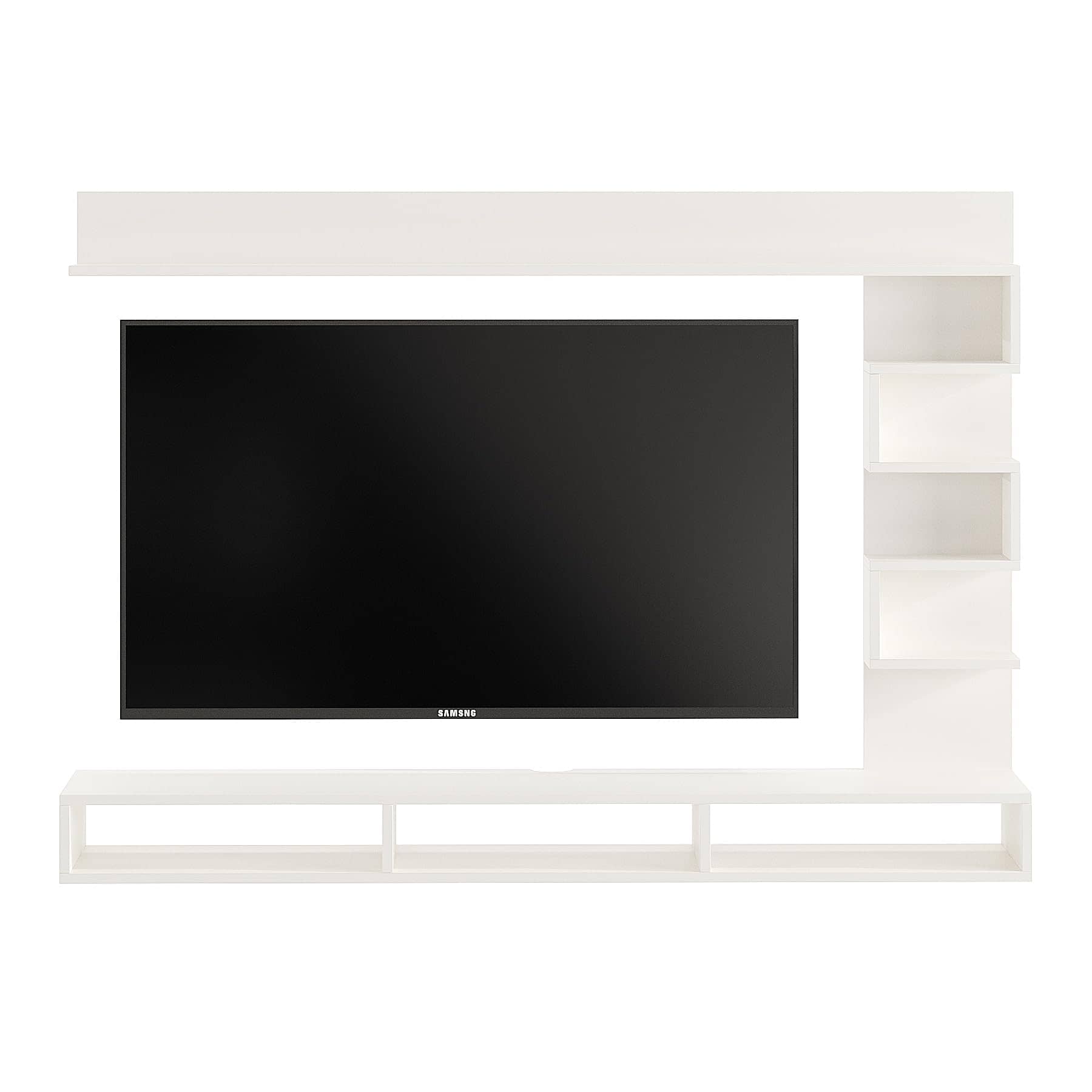 Dettlet Engineered Wood Wall-Mount TV Unit for Living Room, Set Top Box Stand, Entertainment Unit with Display Shelves, for Upto 55 Inch (D.I.Y) (White)