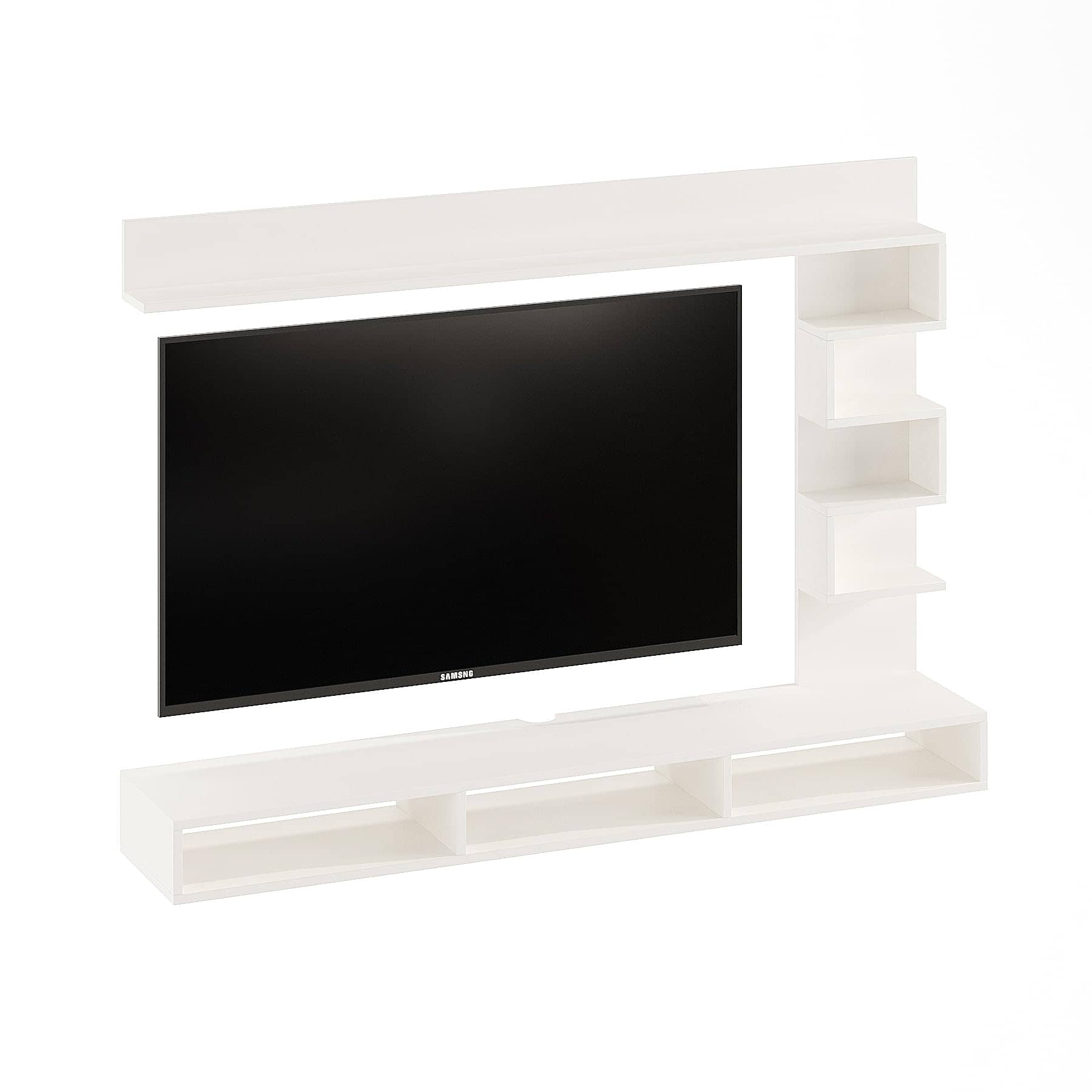 Dettlet Engineered Wood Wall-Mount TV Unit for Living Room, Set Top Box Stand, Entertainment Unit with Display Shelves, for Upto 55 Inch (D.I.Y) (White)