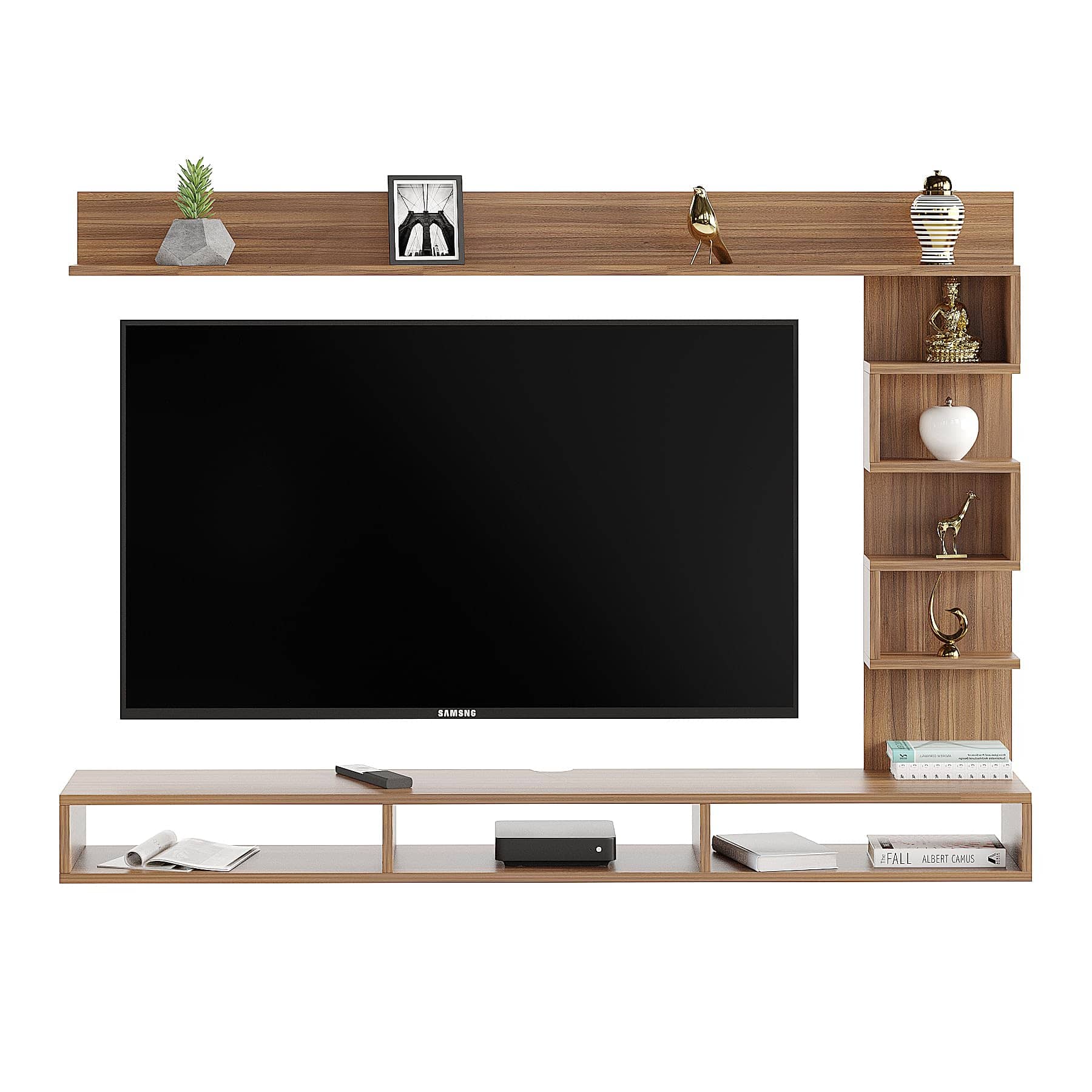Dettlet Engineered Wood Wall-Mount TV Unit with Display Shelves (Exotic Teak)