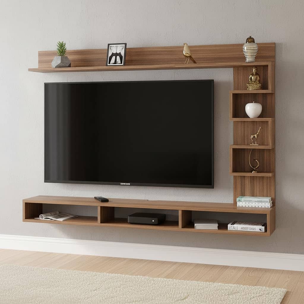 Dettlet Engineered Wood Wall-Mount TV Unit with Display Shelves (Exotic Teak)
