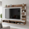 Dettlet Engineered Wood Wall-Mount TV Unit with Display Shelves (Exotic Teak & White) - front_view