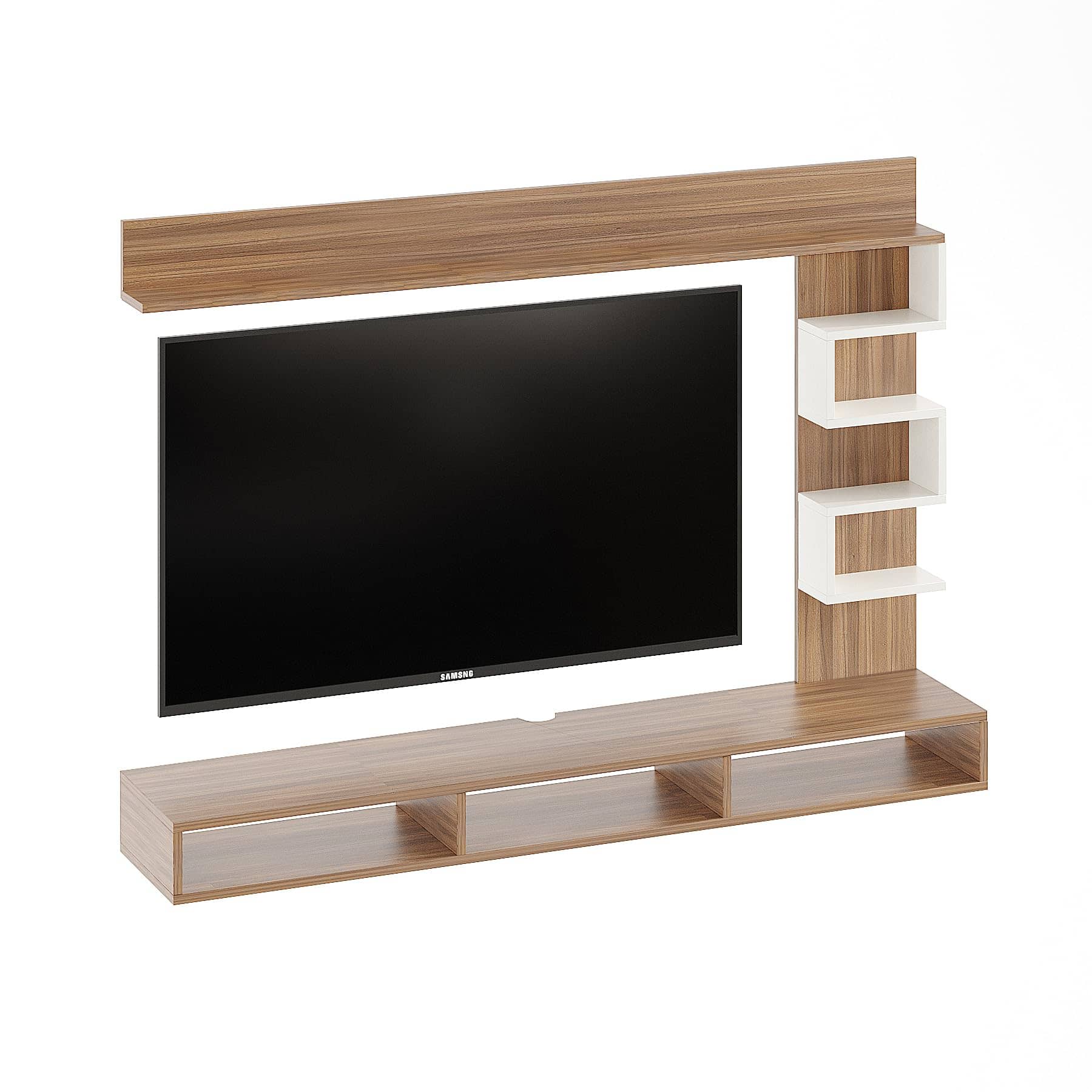 Dettlet Engineered Wood Wall-Mount TV Unit with Display Shelves (Exotic Teak & White)