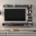 Dettlet Engineered Wood Wall-Mount TV Unit with Display Shelves (Wenge & White) - photo