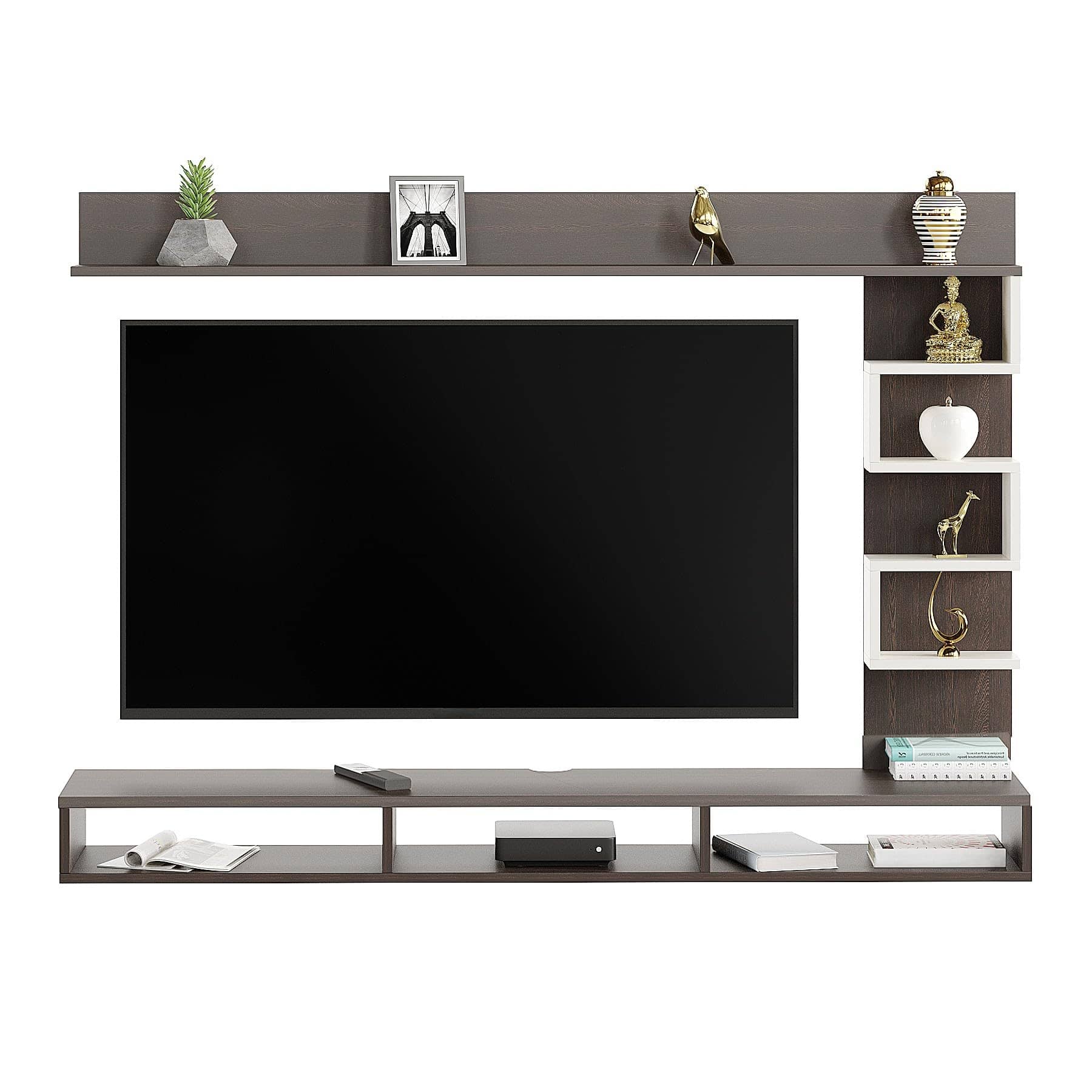 Dettlet Engineered Wood Wall-Mount TV Unit with Display Shelves (Wenge & White)
