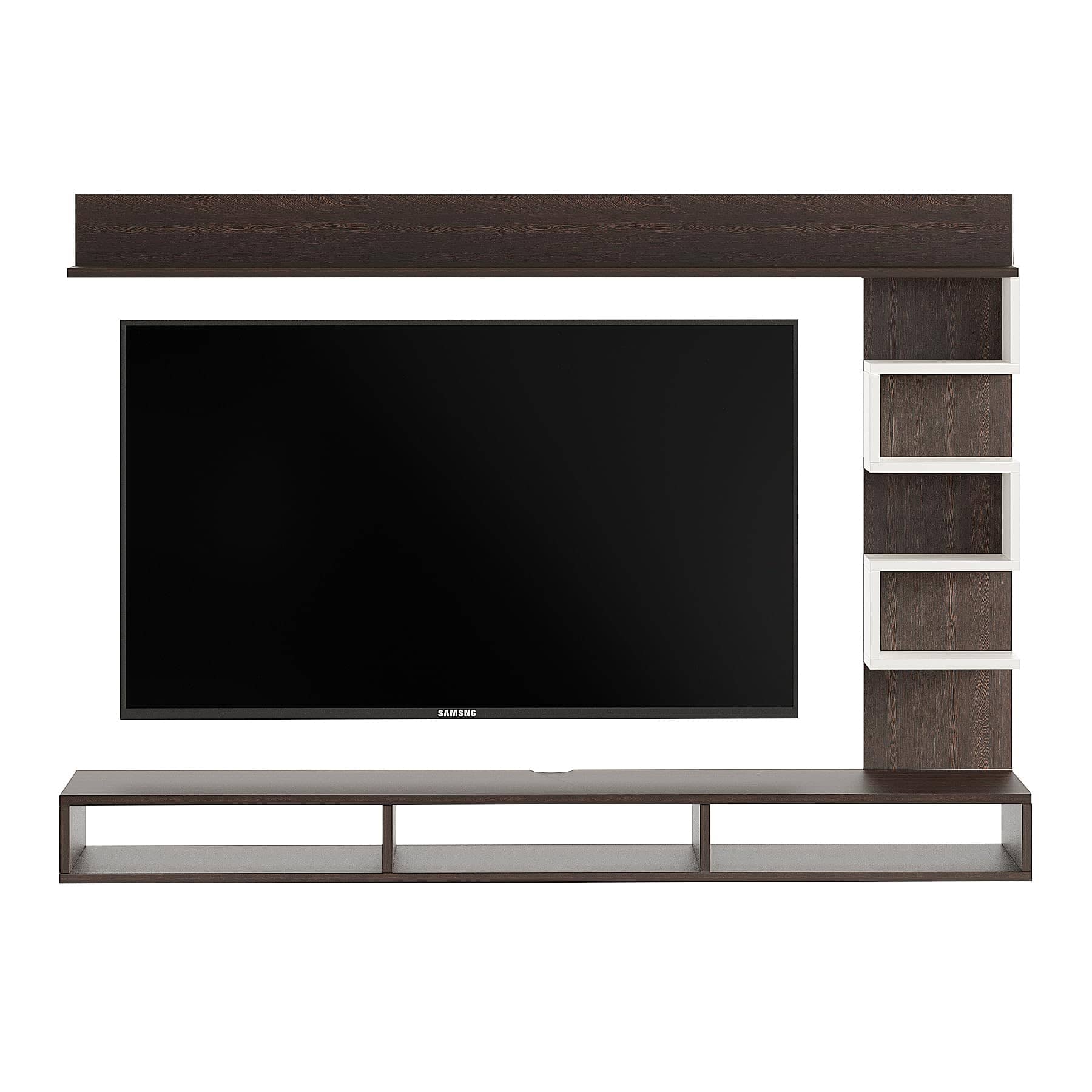 Dettlet Engineered Wood Wall-Mount TV Unit with Display Shelves (Wenge & White)
