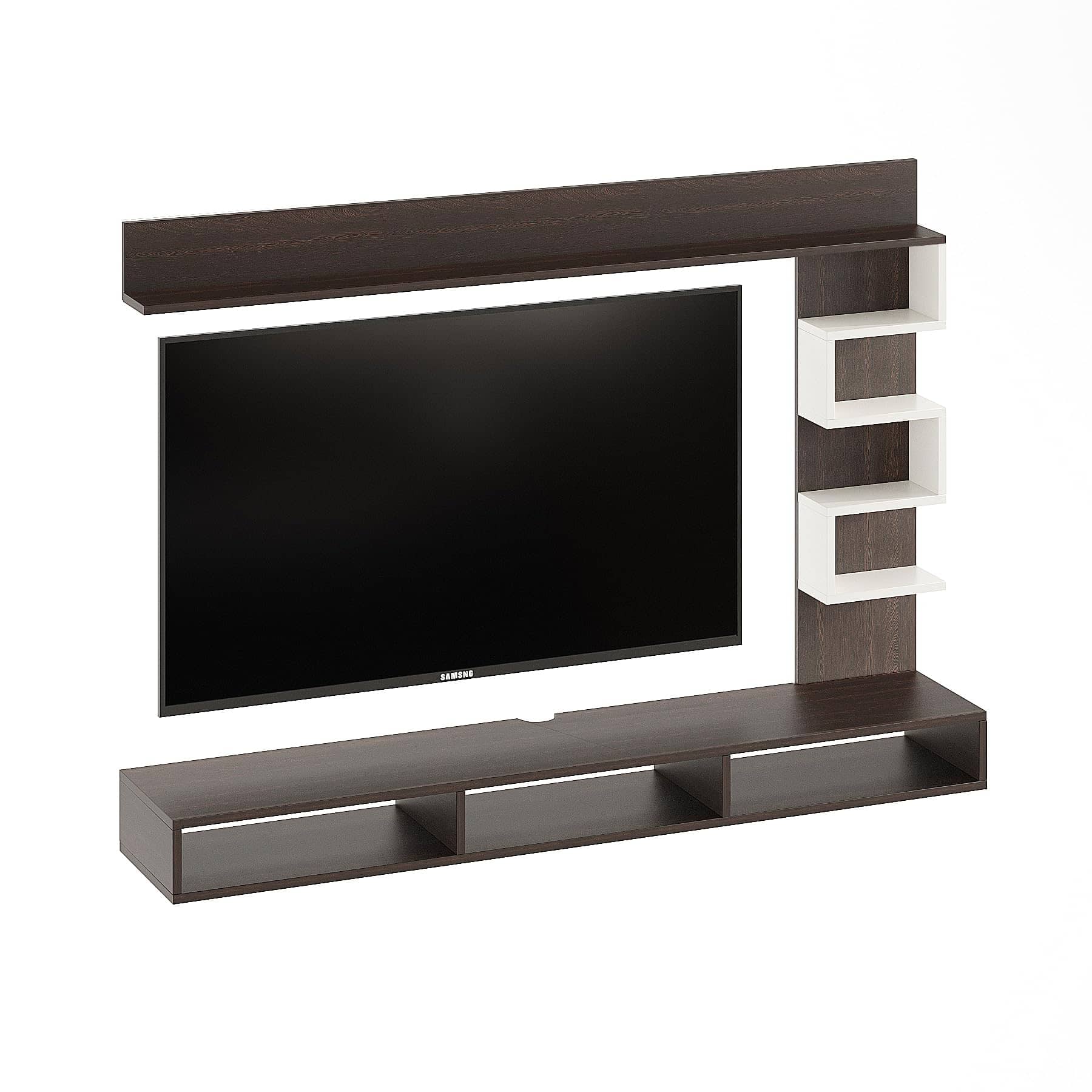 Dettlet Engineered Wood Wall-Mount TV Unit with Display Shelves (Wenge & White)