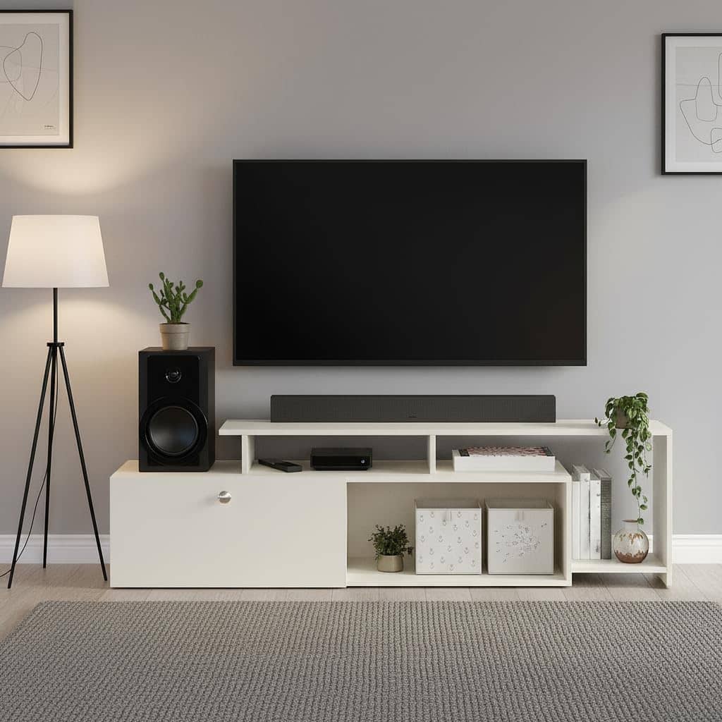 Dexon Modern Engineered Wood Floor TV Cabinet with Storage & Open Shelves (White)