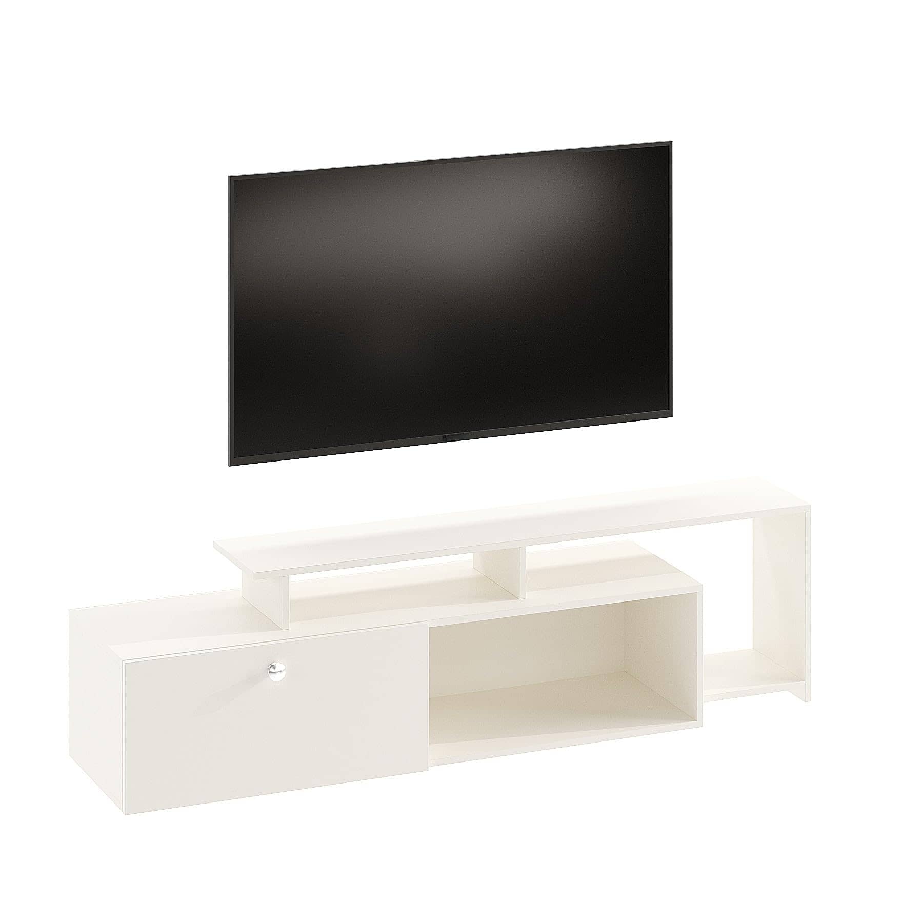 Dexon Modern Engineered Wood Floor TV Cabinet with Storage & Open Shelves (White)