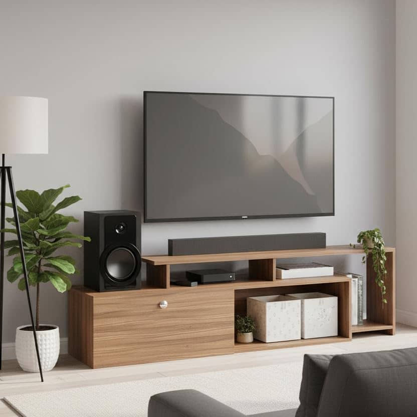Dexon Modern Engineered Wood Floor TV Cabinet with Storage & Open Shelves (Exotic Teak)