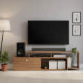 Dexon Modern Engineered Wood Floor TV Cabinet with Storage & Open Shelves (Exotic Teak) - front_view