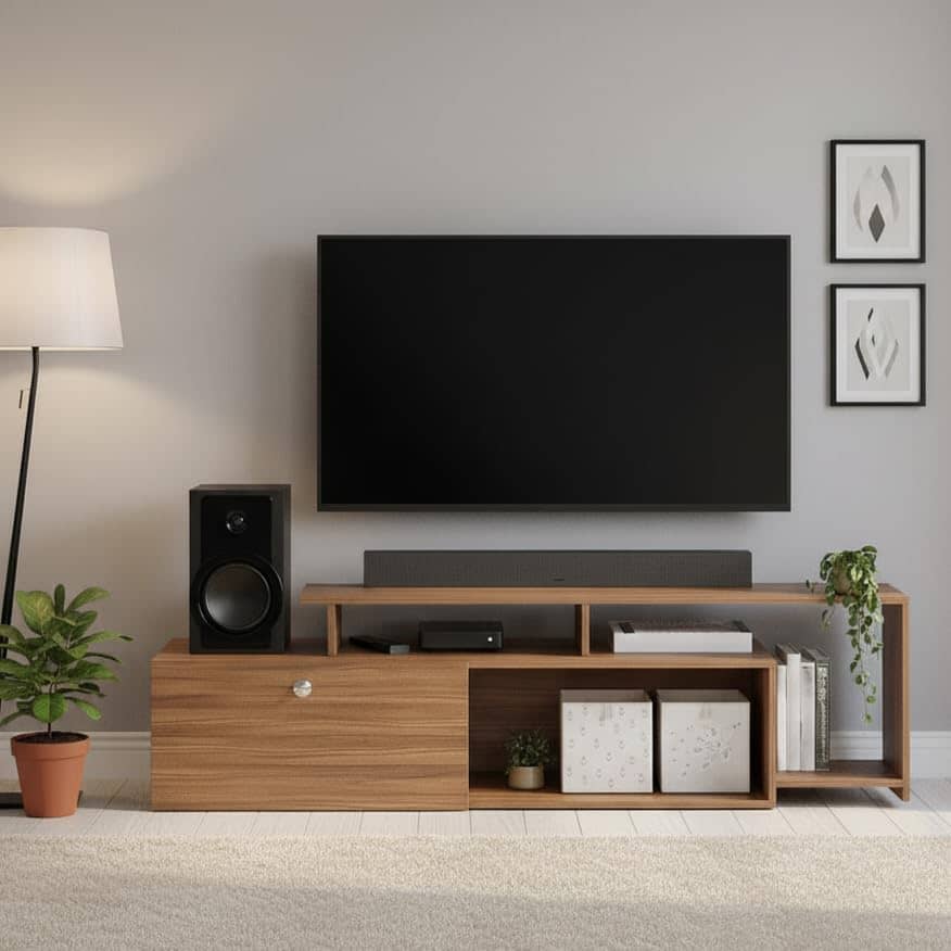 Dexon Modern Engineered Wood Floor TV Cabinet with Storage & Open Shelves (Exotic Teak)
