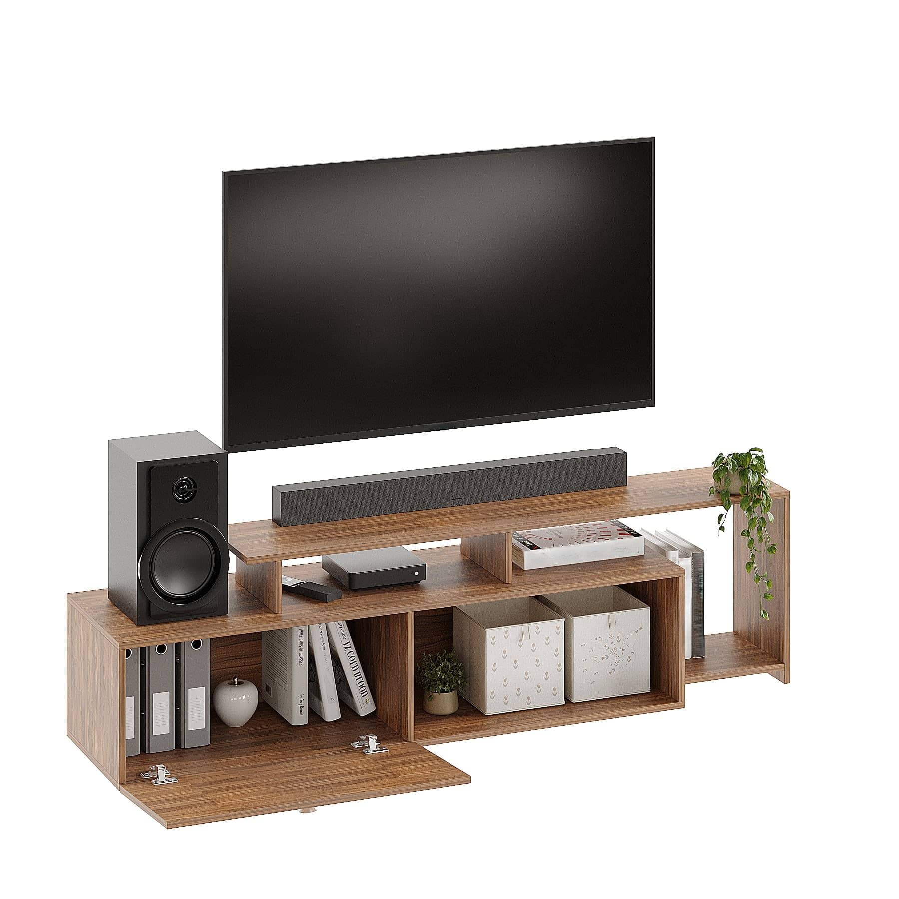 Dexon Modern Engineered Wood Floor TV Cabinet with Storage & Open Shelves (Exotic Teak)