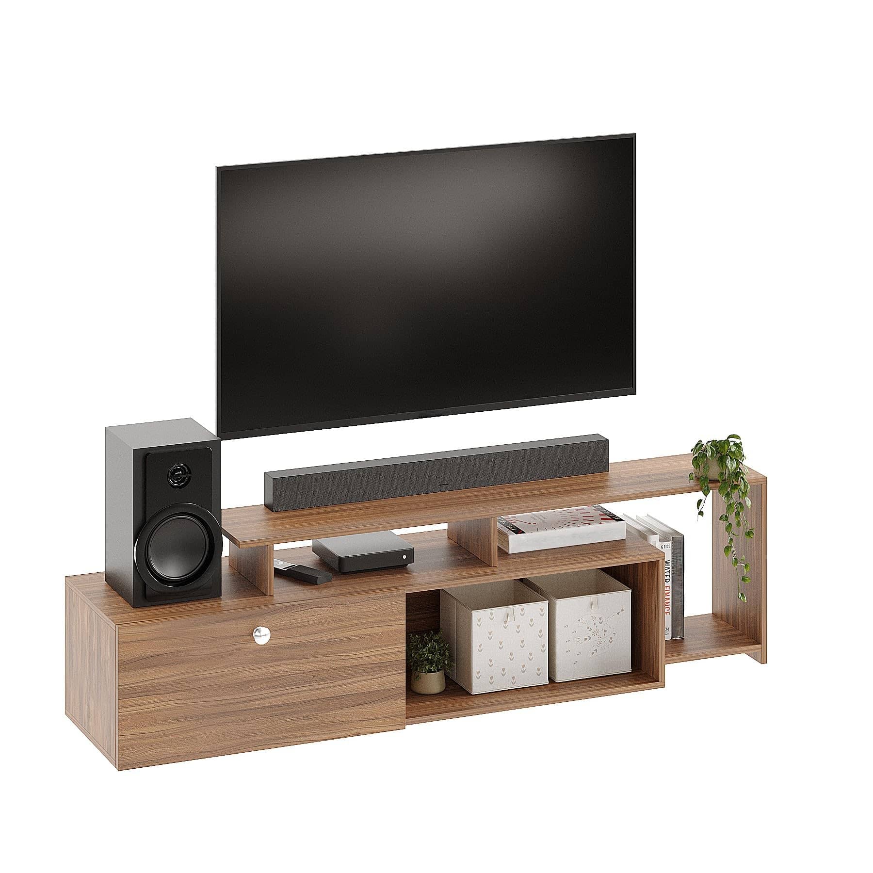 Dexon Modern Engineered Wood Floor TV Cabinet with Storage & Open Shelves (Exotic Teak)
