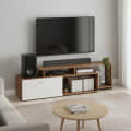 Dexon Modern Engineered Wood Floor TV Cabinet with Storage & Open Shelves (Exotic Teak & White) - photo