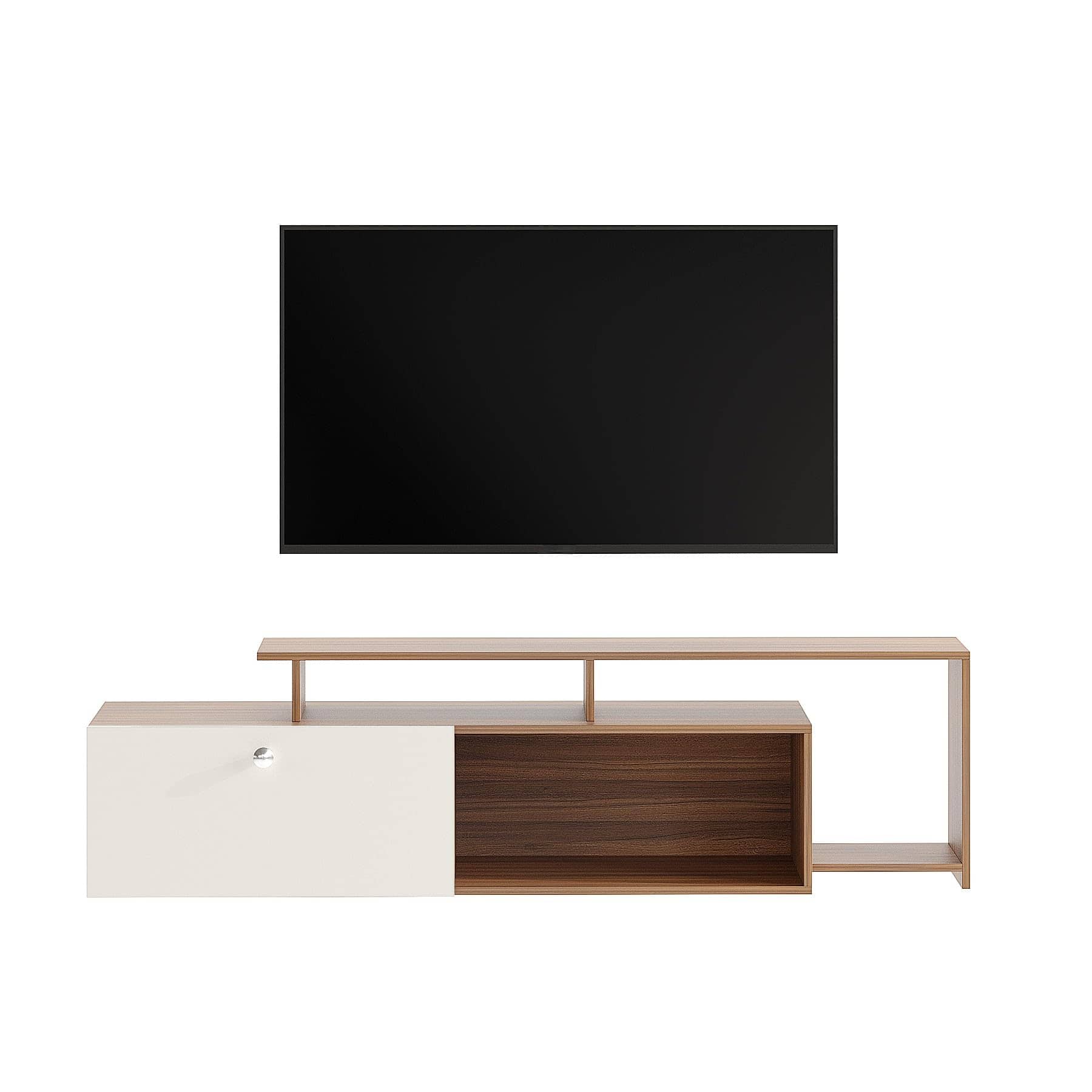 Dexon Modern Engineered Wood Floor TV Cabinet with Storage & Open Shelves (Exotic Teak & White)