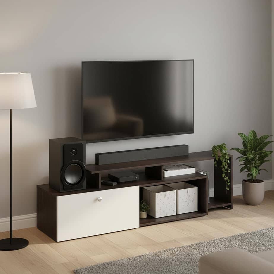 Dexon Modern Engineered Wood Floor TV Cabinet with Open Shelves (Wenge & White)
