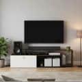 Dexon Modern Engineered Wood Floor TV Cabinet with Open Shelves (Wenge & White) - front_view