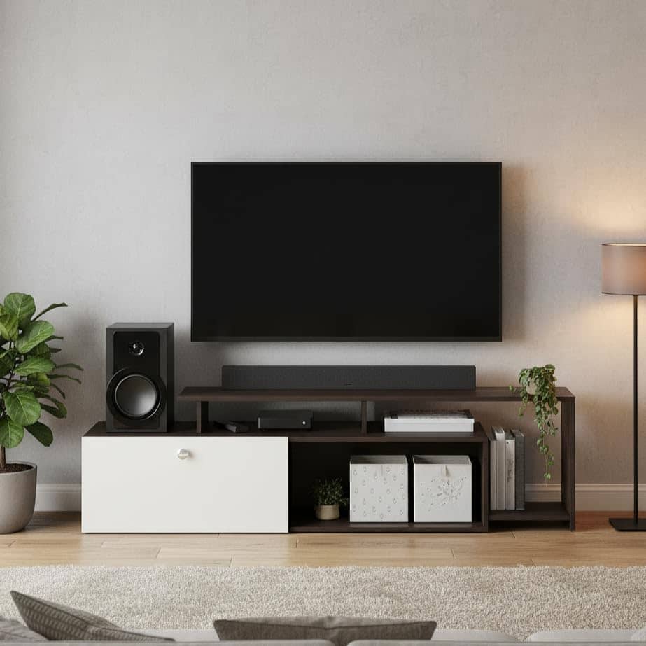 Dexon Modern Engineered Wood Floor TV Cabinet with Open Shelves (Wenge & White)