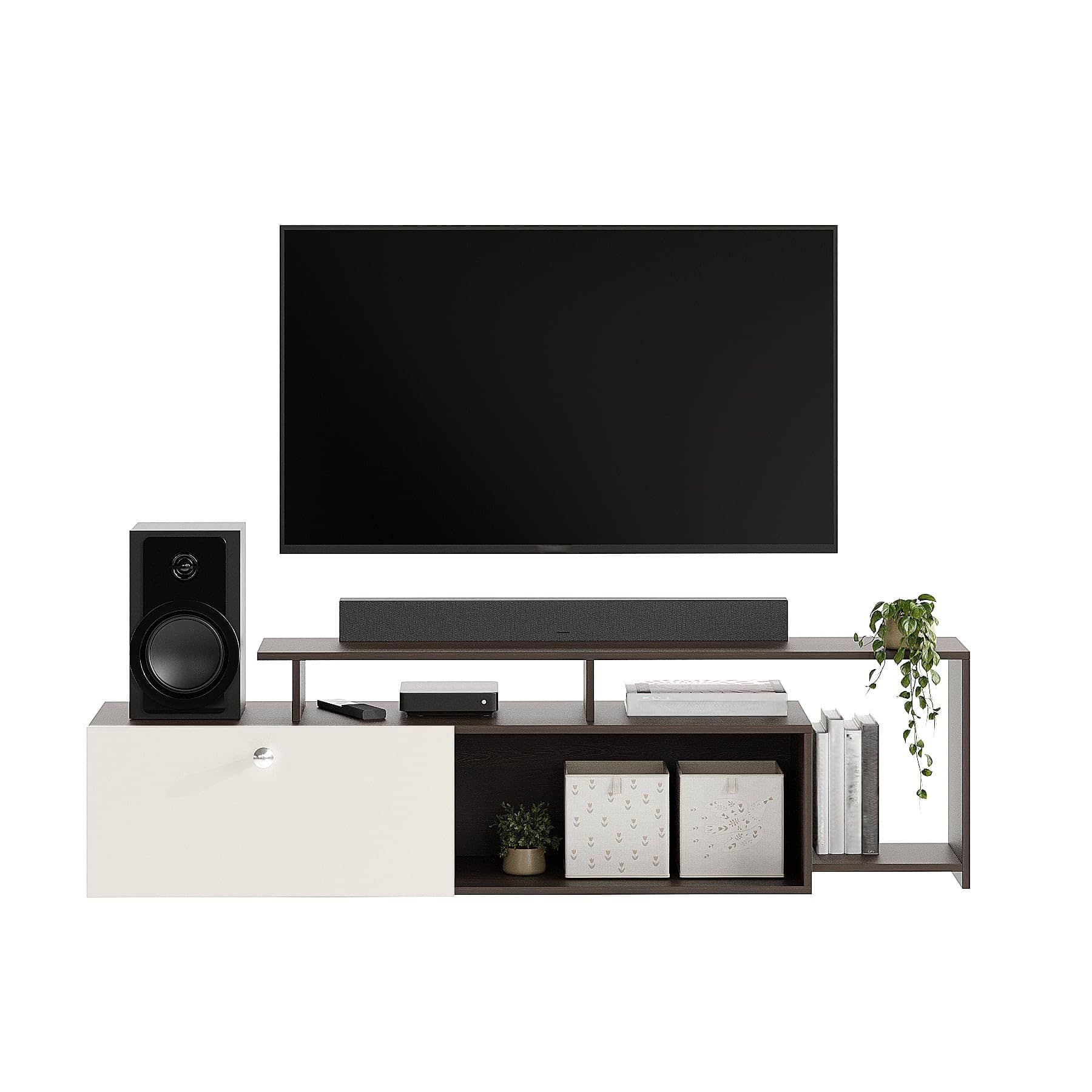 Dexon Modern Engineered Wood Floor TV Cabinet with Open Shelves (Wenge & White)