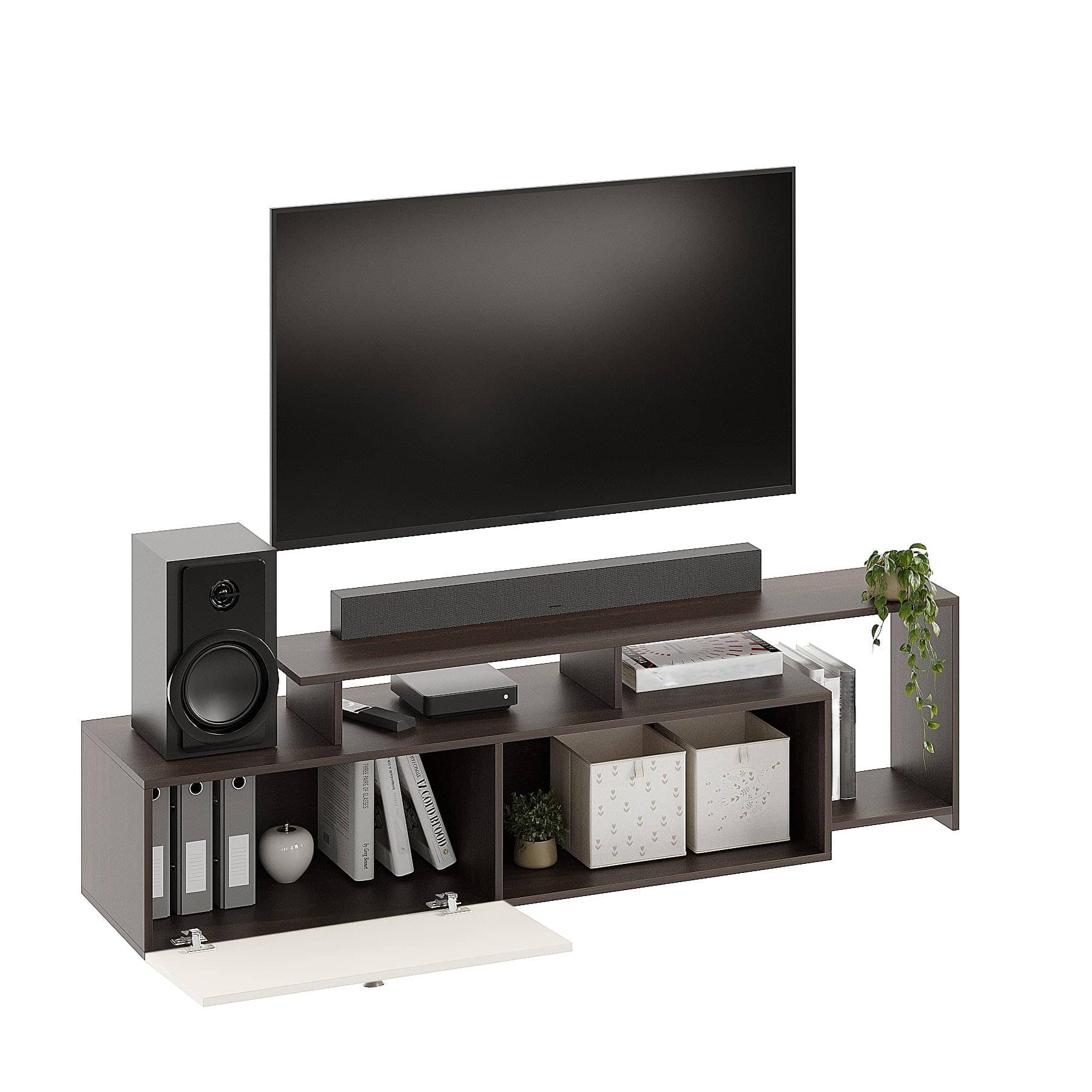 Dexon Modern Engineered Wood Floor TV Cabinet with Open Shelves (Wenge & White)