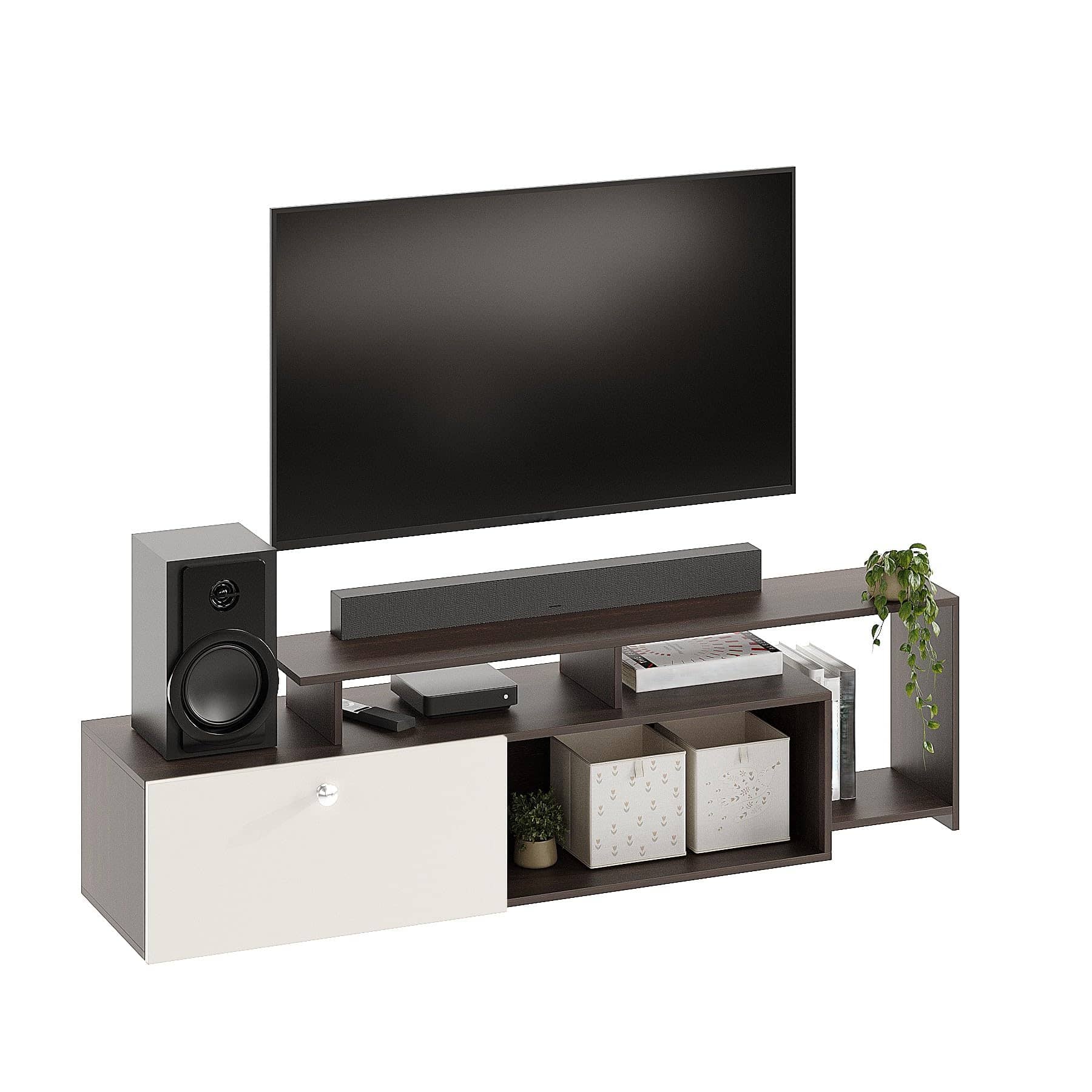 Dexon Modern Engineered Wood Floor TV Cabinet with Open Shelves (Wenge & White)