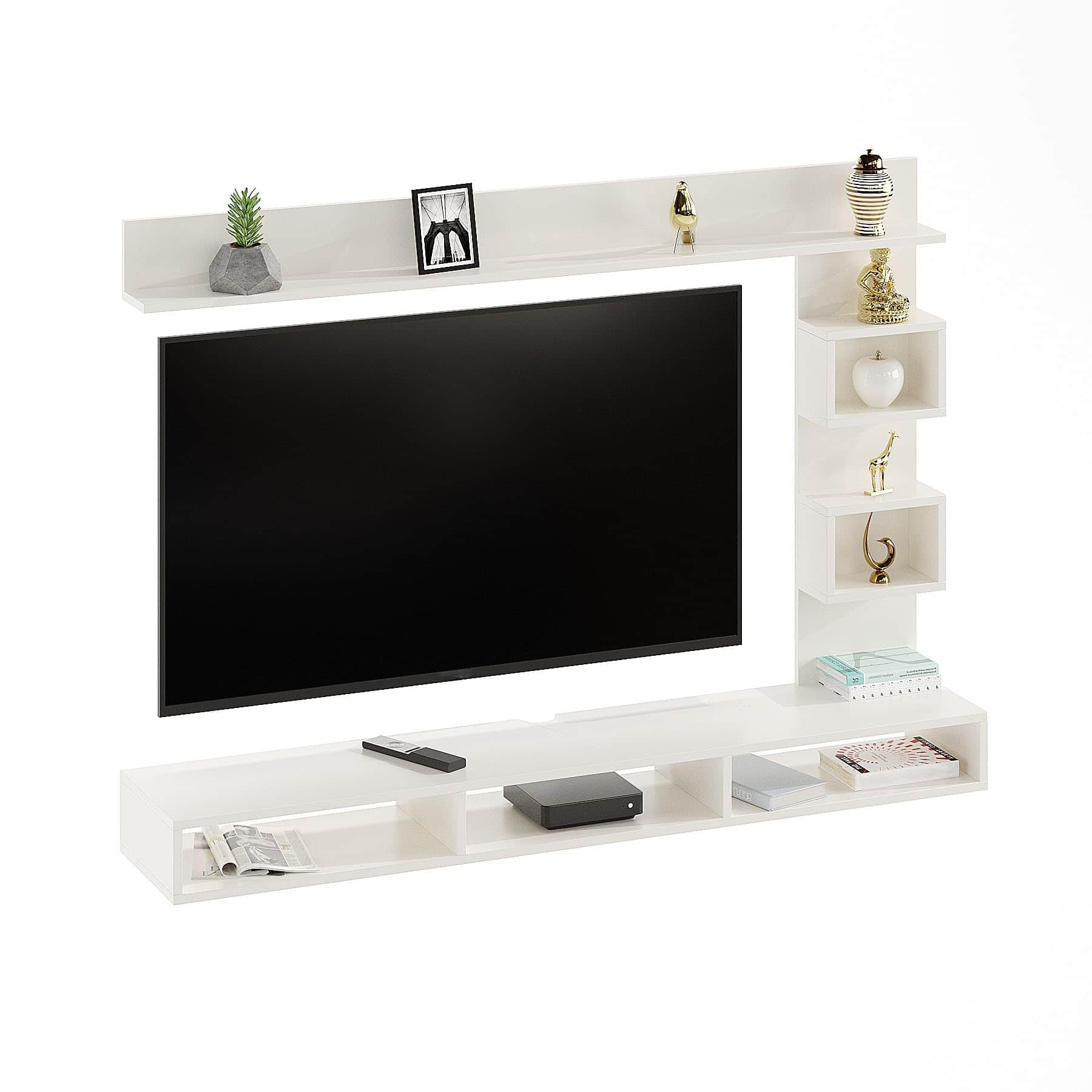 Elite Engineered Wood Wall Mount TV Unit with Display Shelves in Exotic Teak & White - left_view