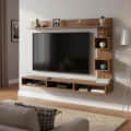 Elite Engineered Wood Wall Mount TV Unit with Shelves (Exotic Teak & White) - front_view