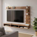 Eplus Modern Engineered Wood Wall Mounted TV Unit with Storage Shelves & Display Racks (Exotic Teak) - front_view