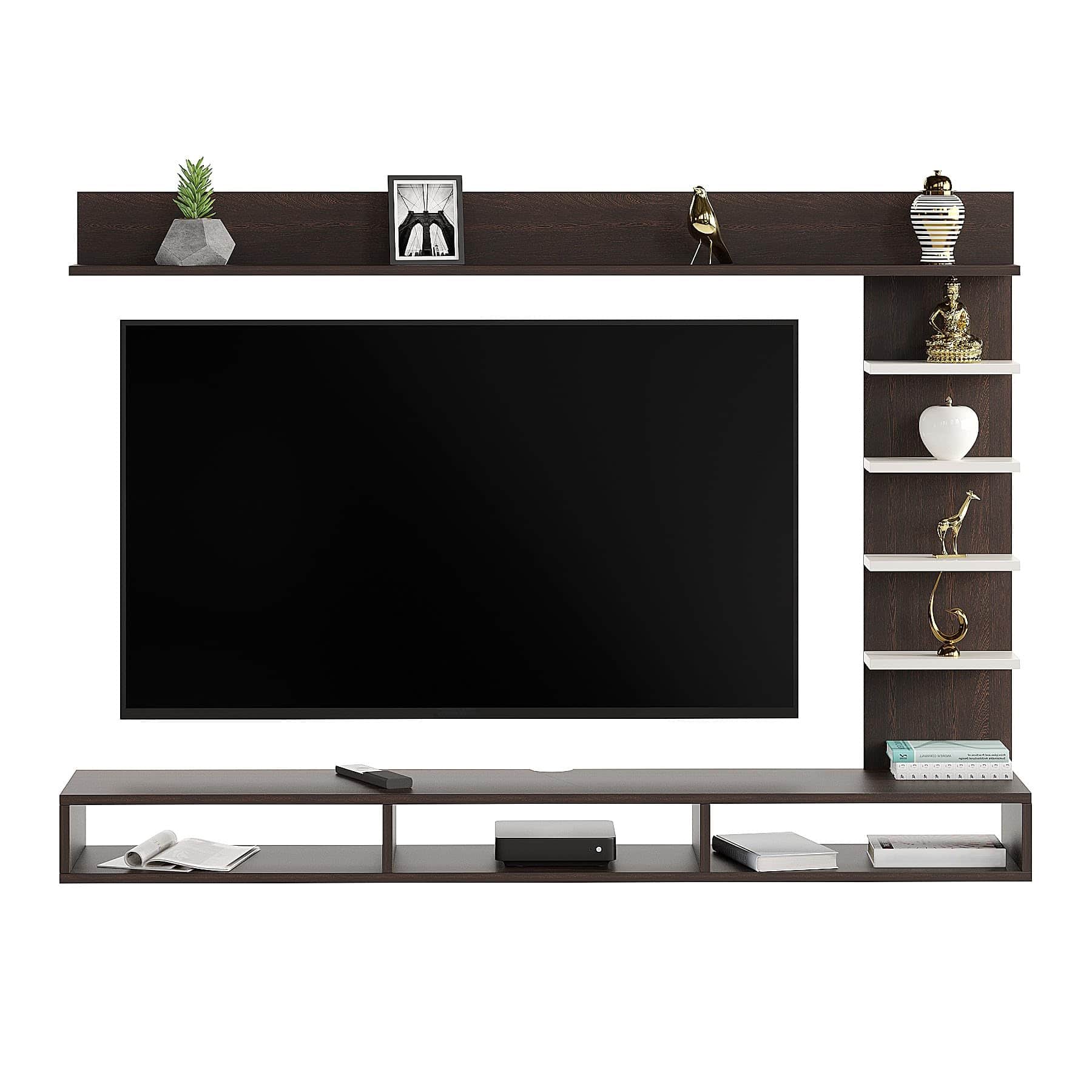 Eplus Modern Engineered Wood Wall Mounted TV Unit with Storage Shelves & Display Racks (Wenge & White) - left_view