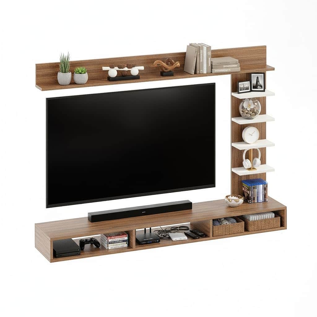 Eplus Engineered Wood Wall Mount TV Unit (Ideal for 50-55 Inch) (D.I.Y) (Exotic Teak & White) - top_view