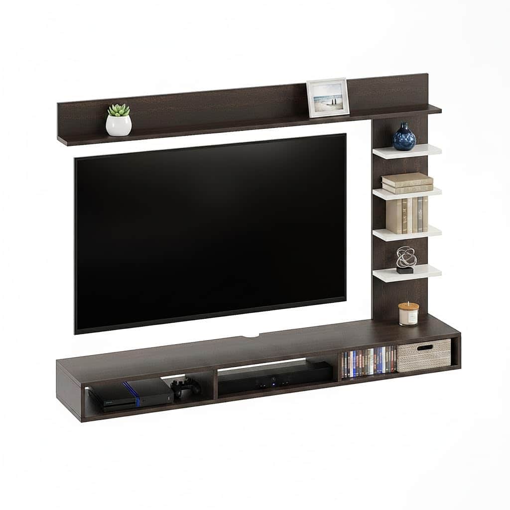 Eplus Engineered Wood Wall Mount TV Unit (Ideal for 50-55 Inch) (D.I.Y) (Wenge & White) - left_view