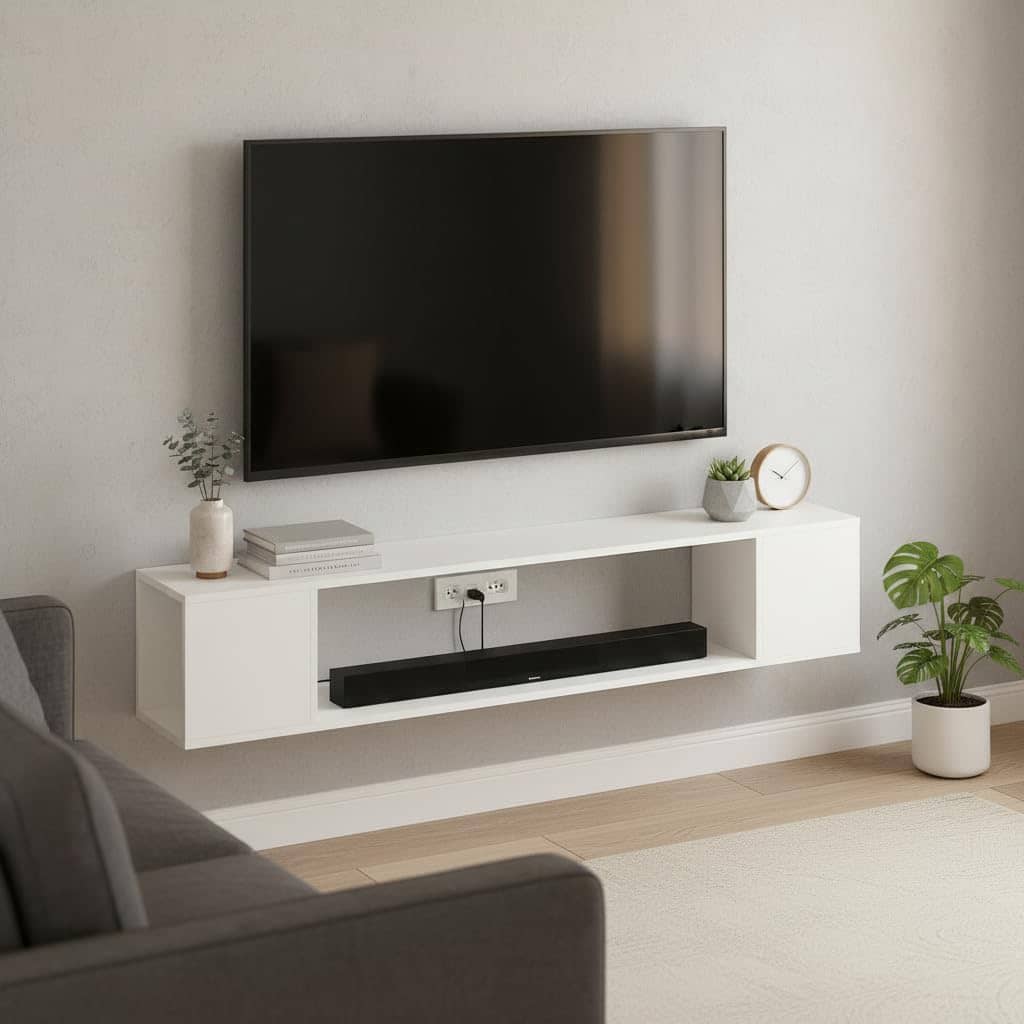 Ether Modern Wall Mounted TV Unit with Floating Shelf (White)