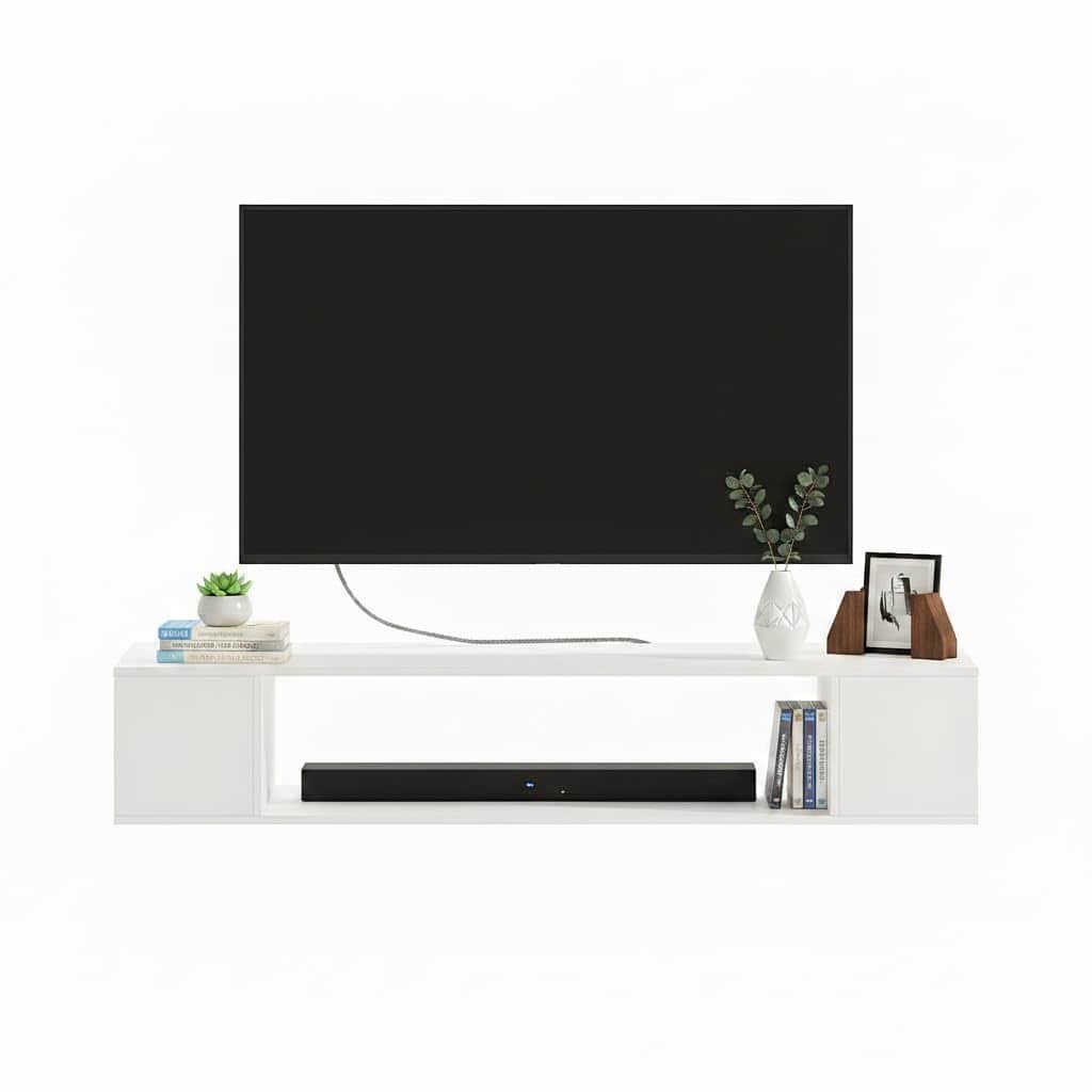 Ether Modern Wall Mounted TV Unit with Floating Shelf (White) - top_view