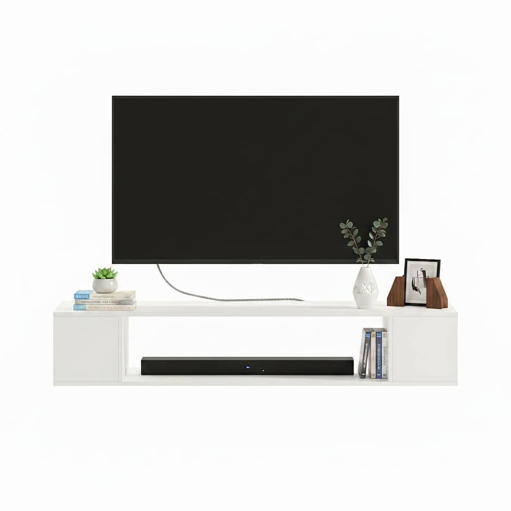 Ether Modern Wall Mounted TV Unit with Floating Shelf (White)