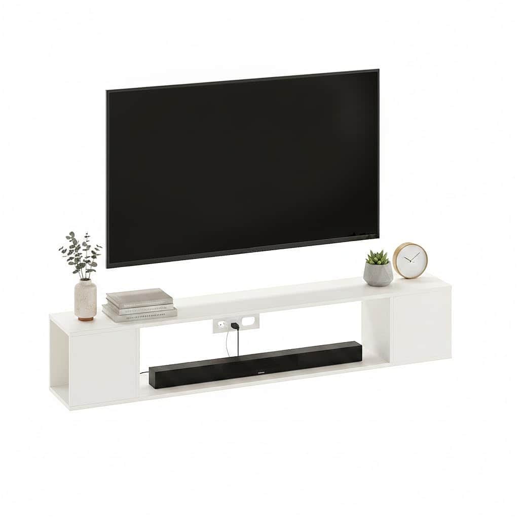 Ether Modern Wall Mounted TV Unit with Floating Shelf (White) - left_view