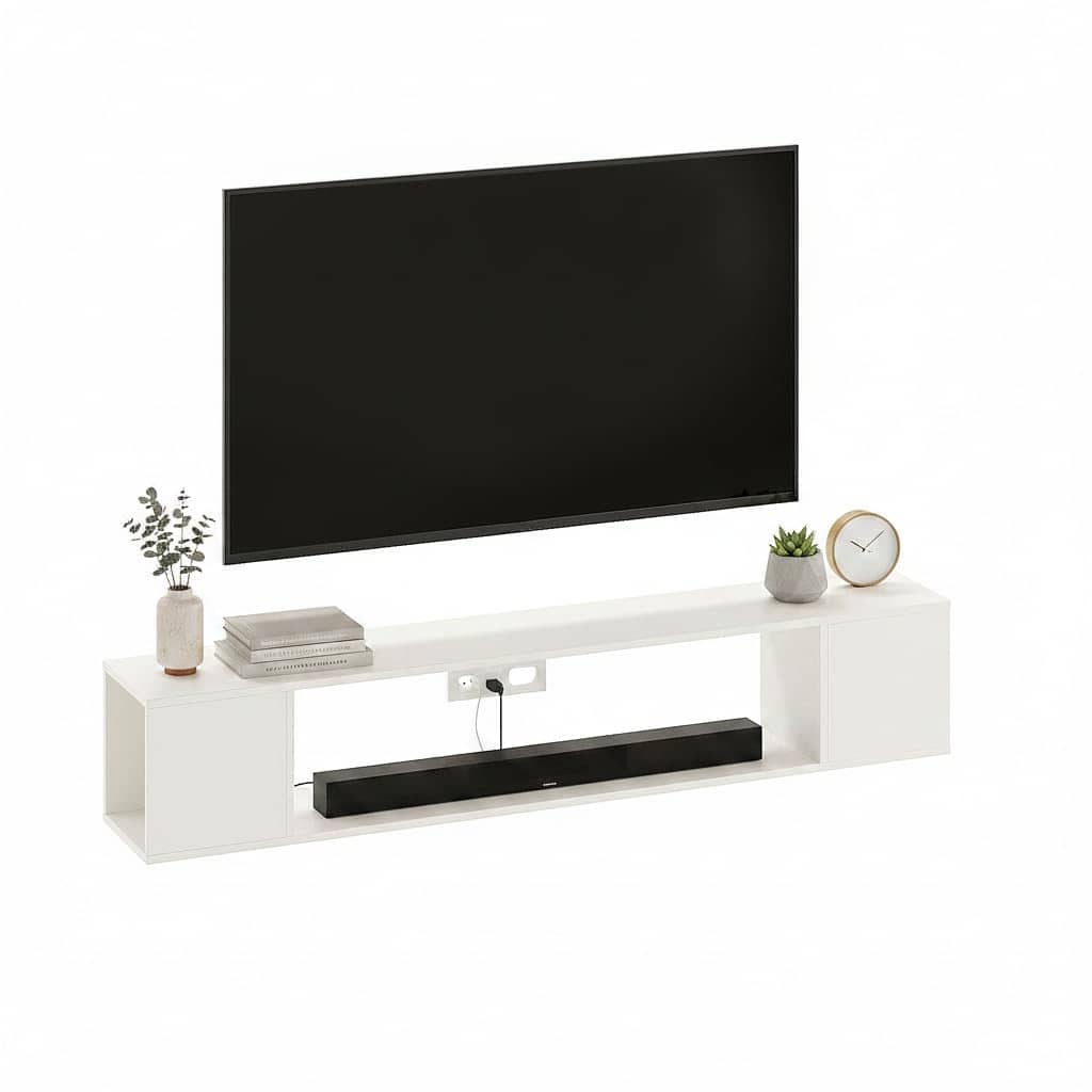 Ether Modern Wall Mounted TV Unit with Floating Shelf (White)