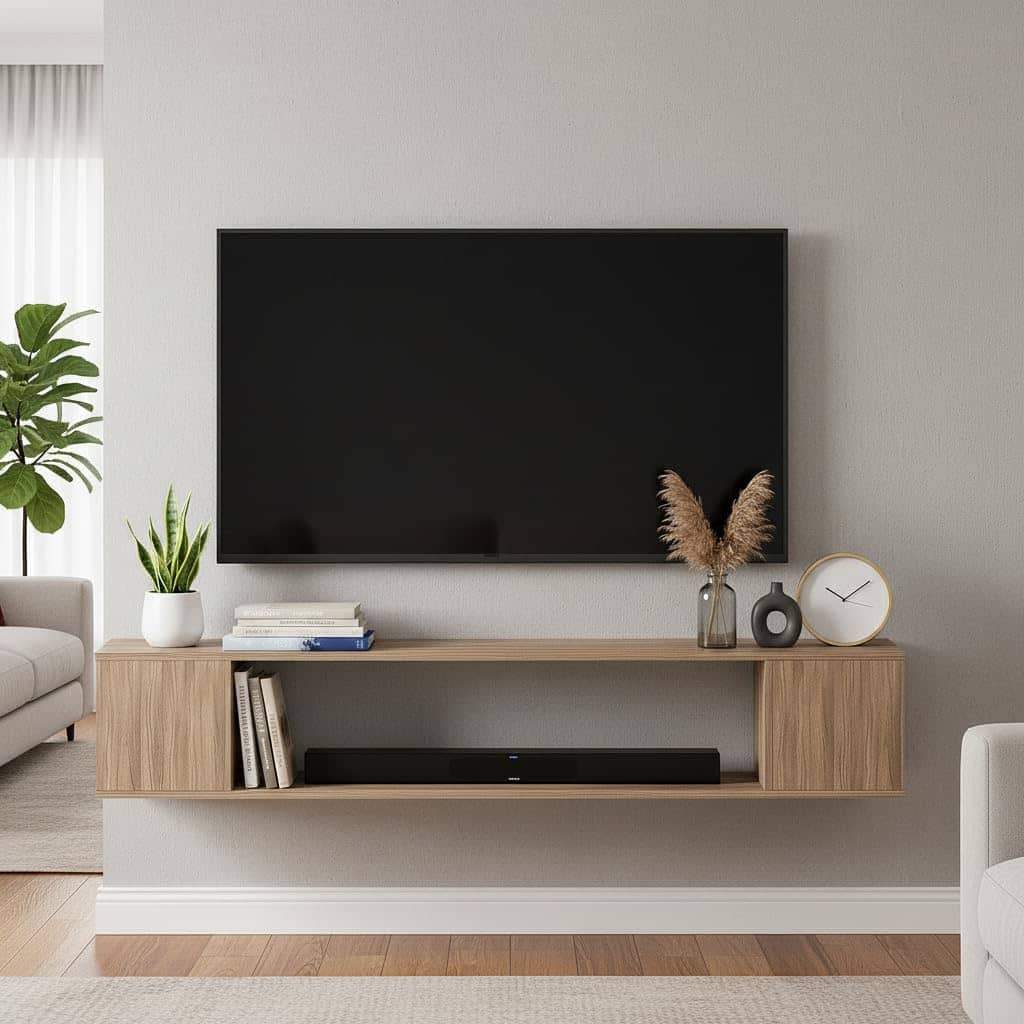 Ether Modern Wall Mounted TV Unit with Floating Shelf (Exotic Teak)