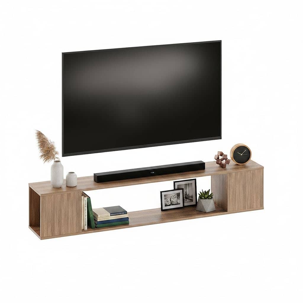 Ether Modern Wall Mounted TV Unit with Floating Shelf (Exotic Teak)