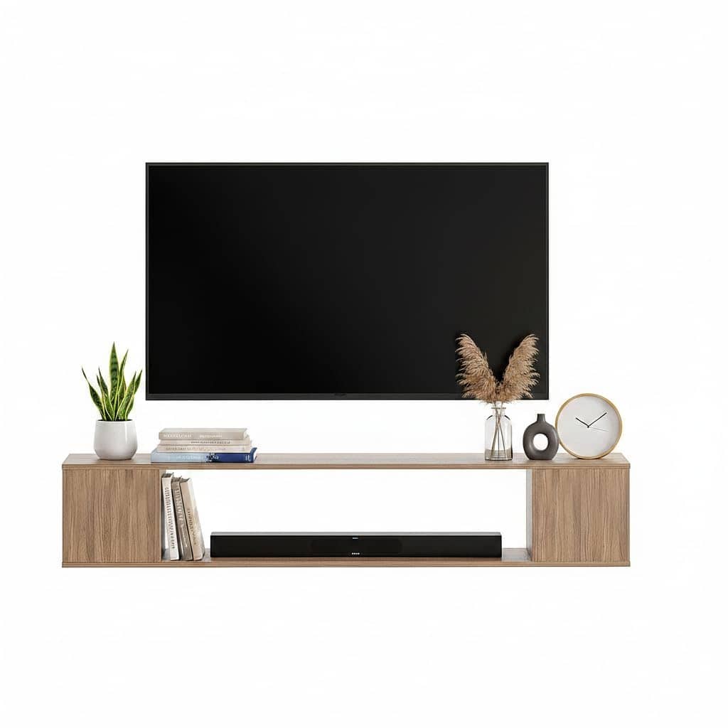 Ether Modern Wall Mounted TV Unit with Floating Shelf (Exotic Teak)