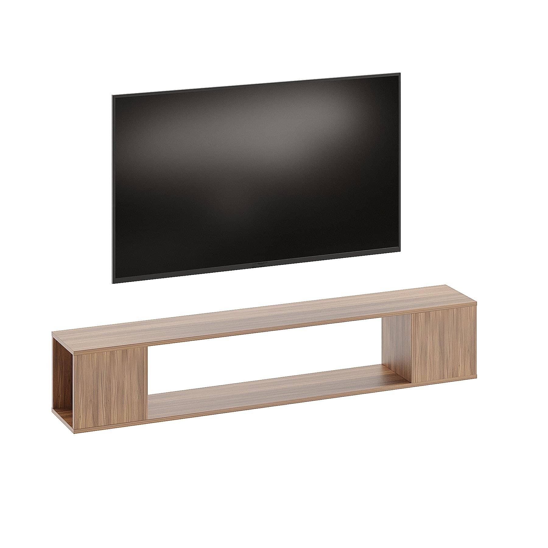 Ether Modern Wall Mounted TV Unit with Floating Shelf (Exotic Teak)