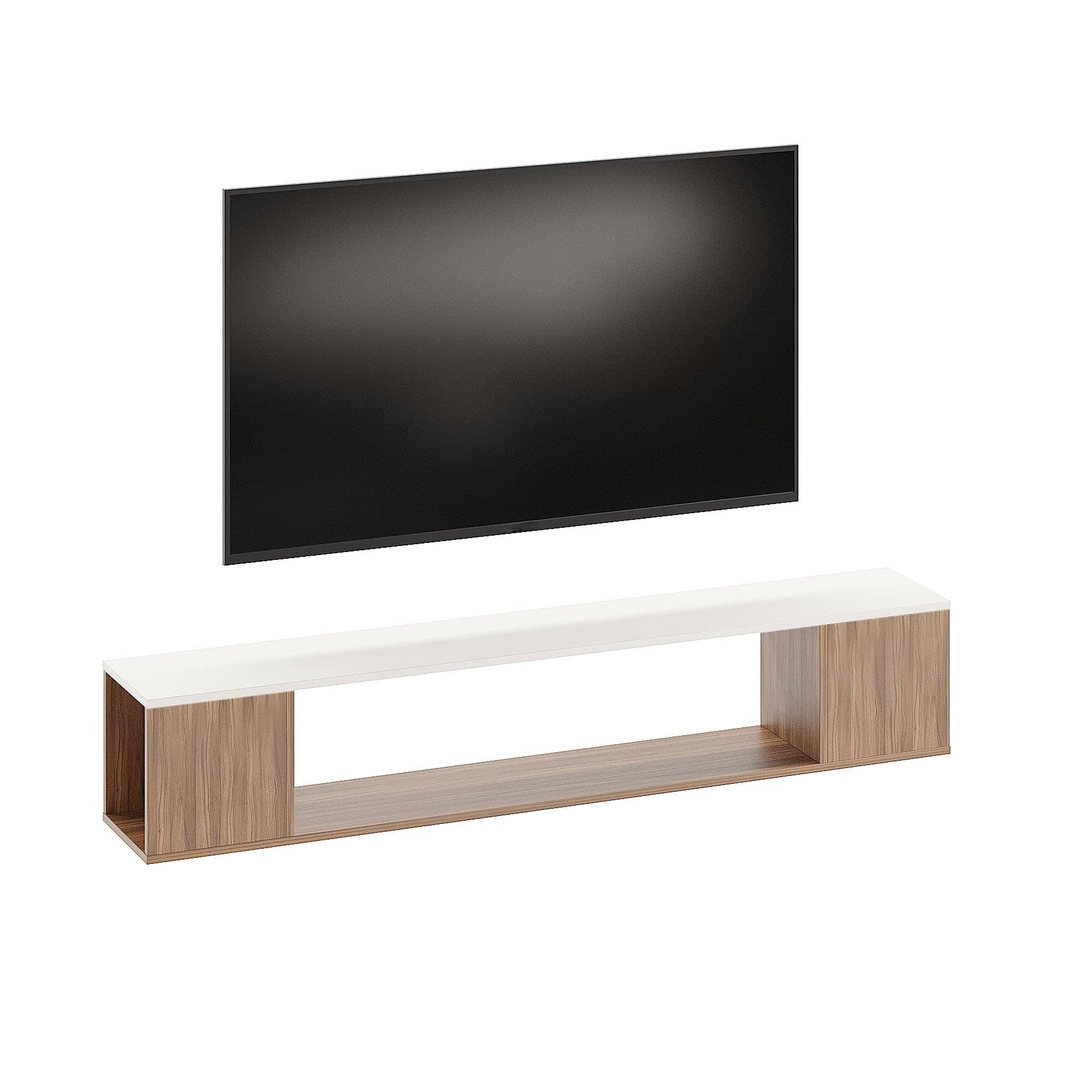 Ether Modern Wall Mounted TV Unit with Floating Shelf (Exotic Teak & White)
