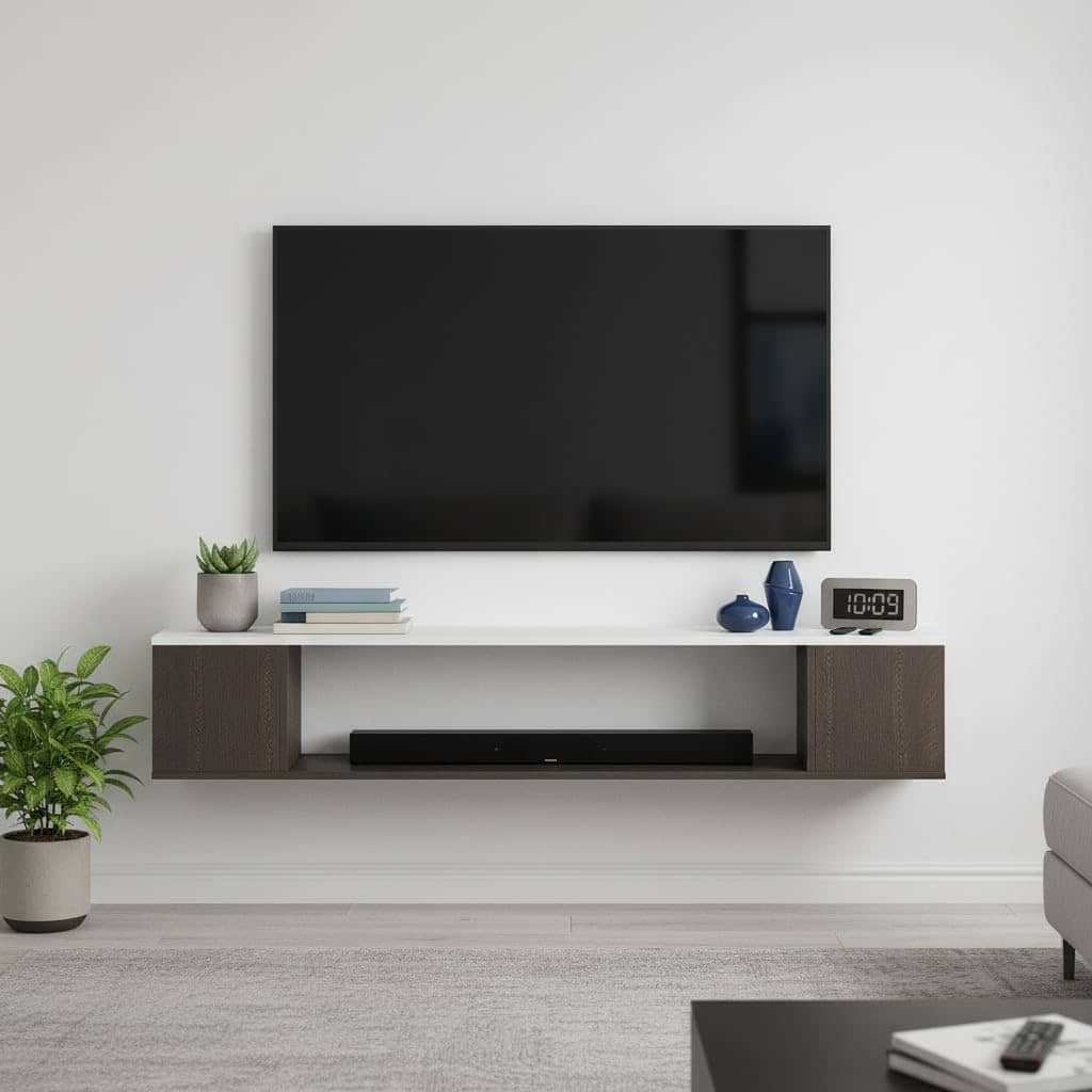 Ether Modern Wall Mounted TV Unit with Floating Shelf (Wenge & White)